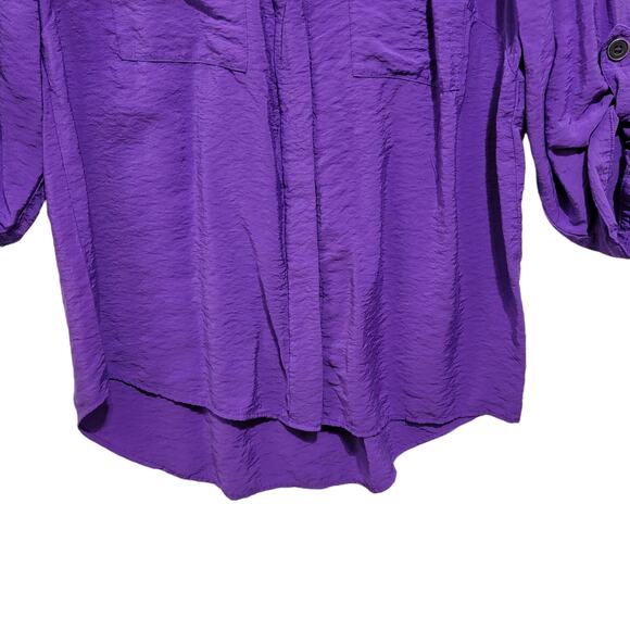 VTG Beverly Drive Button Front Top Purple Flap Pockets Roll Tab Sleeves 16/18W - Picture 7 of 9